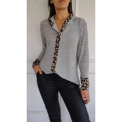 Women's Hooded Long-Sleeve Blouse – Petra – Gray