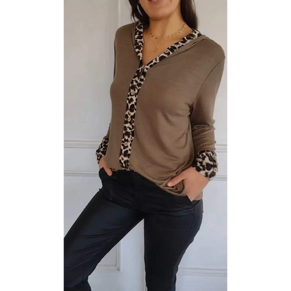 Women's Hooded Long-Sleeve Blouse – Petra – Brown