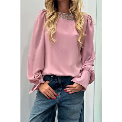 Women's Open-Back Blouse with Rhinestone Detail – Emory – view 2