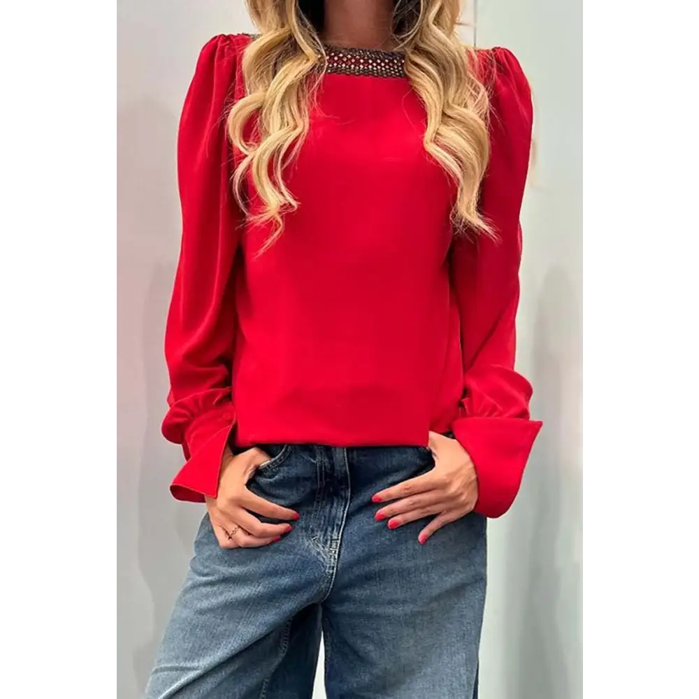 Women's Open-Back Blouse with Rhinestone Detail – Emory – view 3