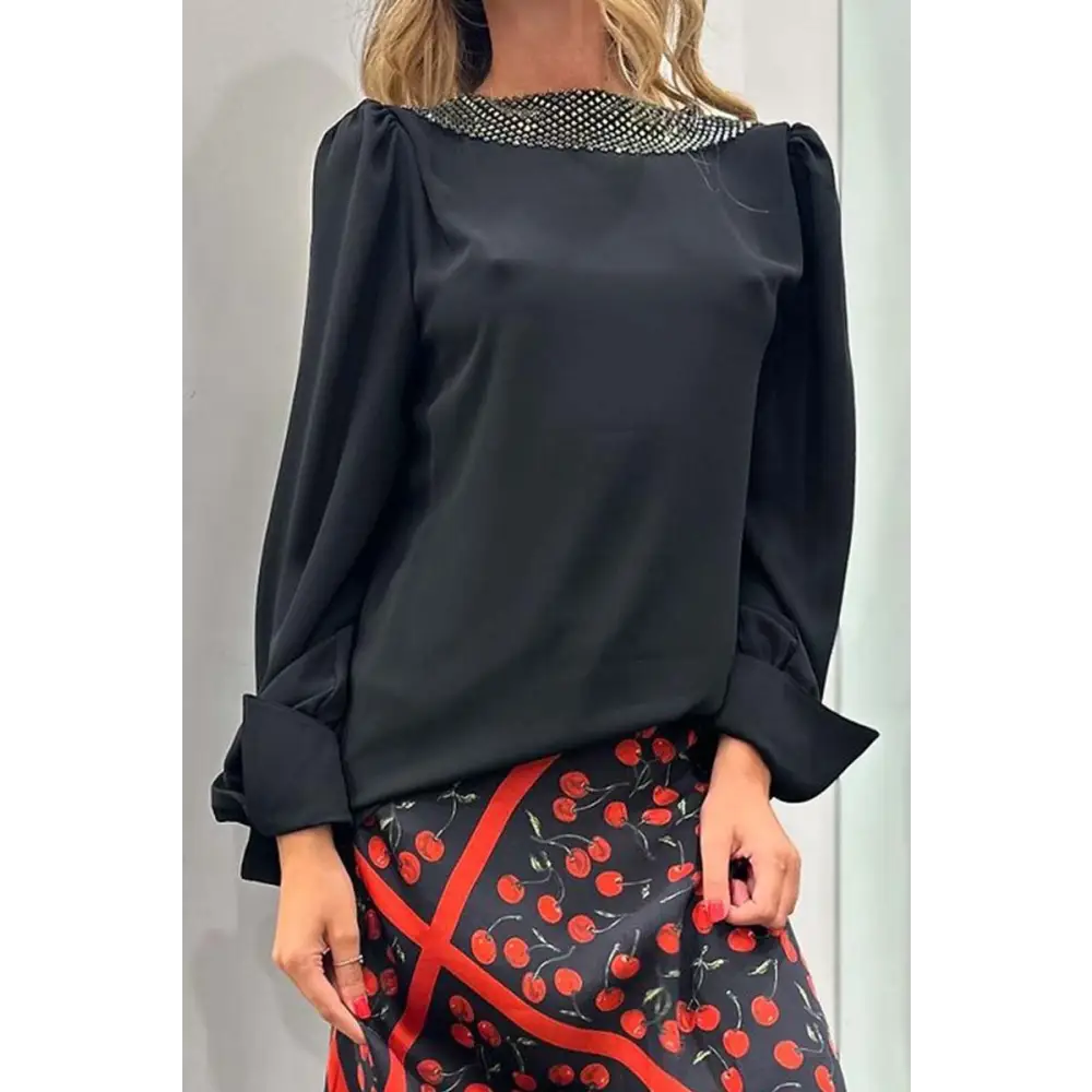Women's Open-Back Blouse with Rhinestone Detail – Emory – view 4