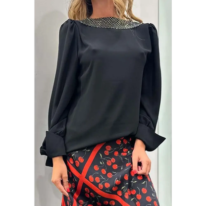 Women's Open-Back Blouse with Rhinestone Detail – Emory – view 4