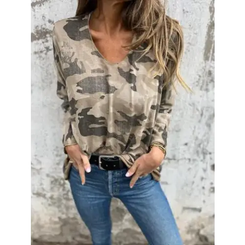 Women's Camo-Print Long-Sleeve Blouse – Ariadne