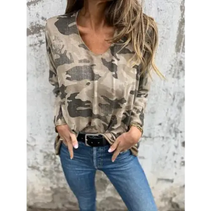Women's Camo-Print Long-Sleeve Blouse – Ariadne