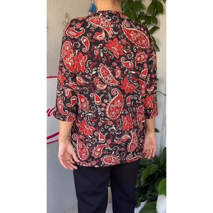 Women's Paisley-Print Long-Sleeve Blouse with Zipper – Halle