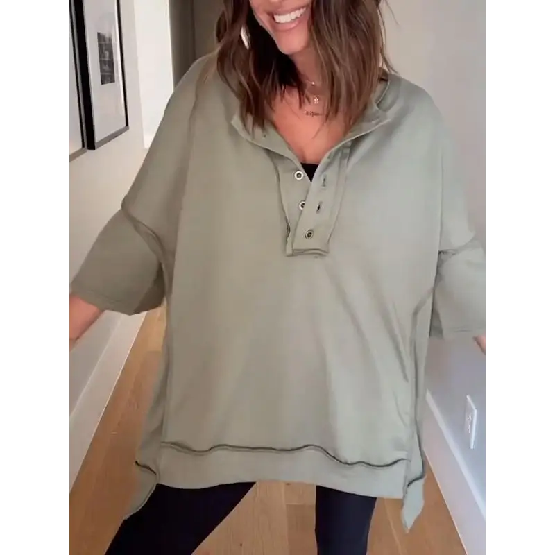Women's Half-Button Lapel Blouse – Duna – Green