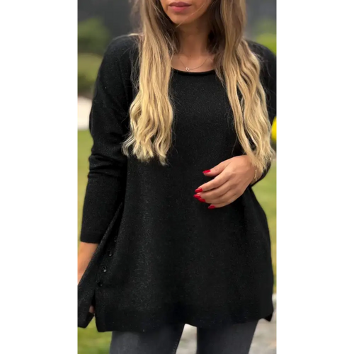 Women's Solid Long-Sleeve Crewneck Blouse – Yara – Black