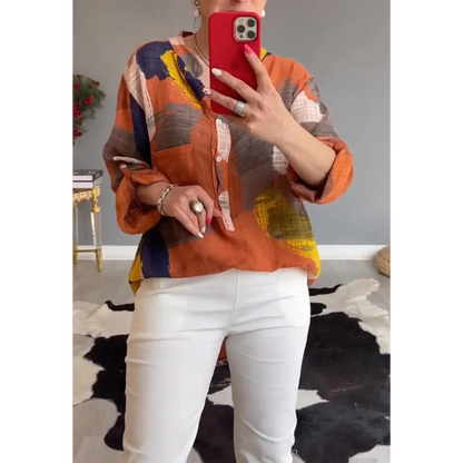 Floral V-Neck Blouse – Zenia – Orange
