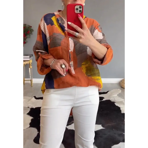 Floral V-Neck Blouse – Zenia – Orange