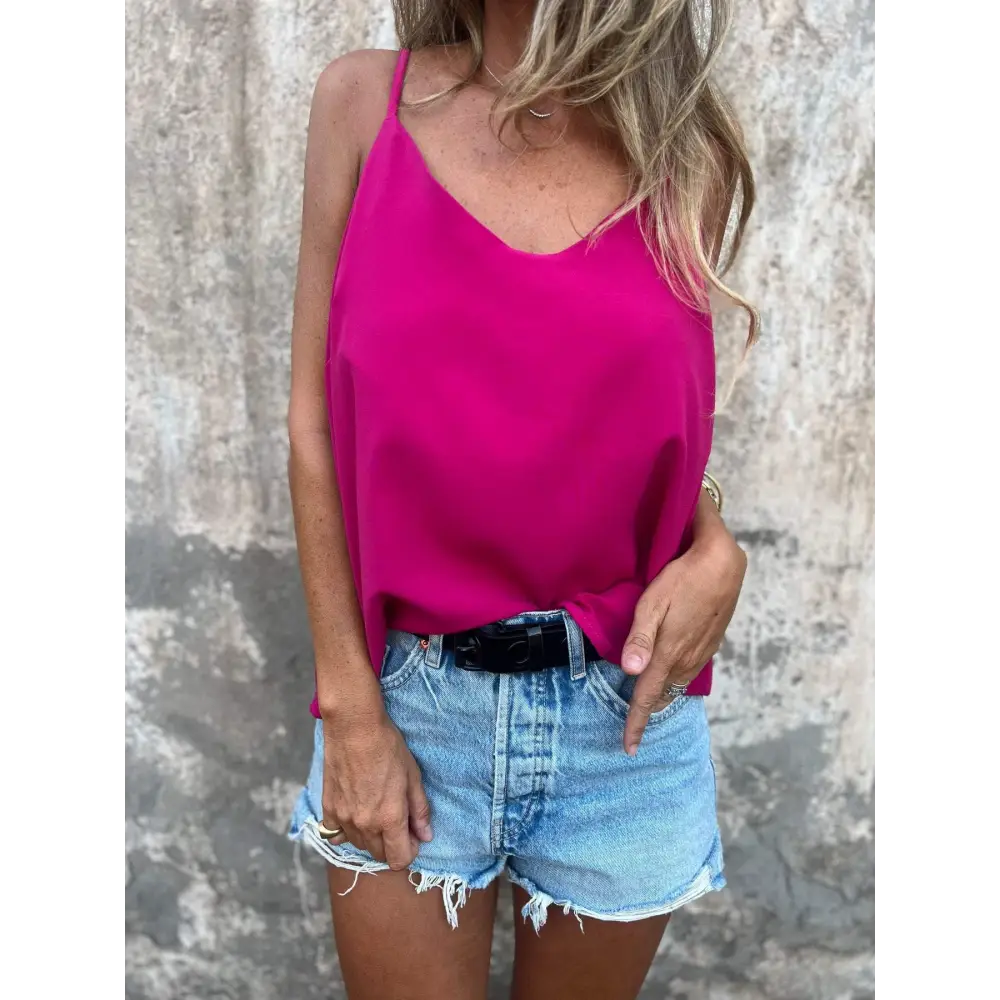 Solid V-Neck Halter Tank – Scarlett – Pink