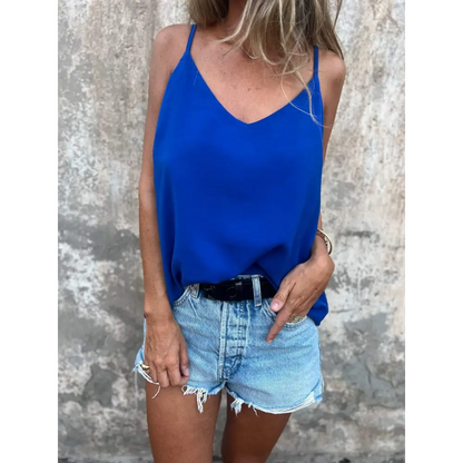 Solid V-Neck Halter Tank – Scarlett – Blue