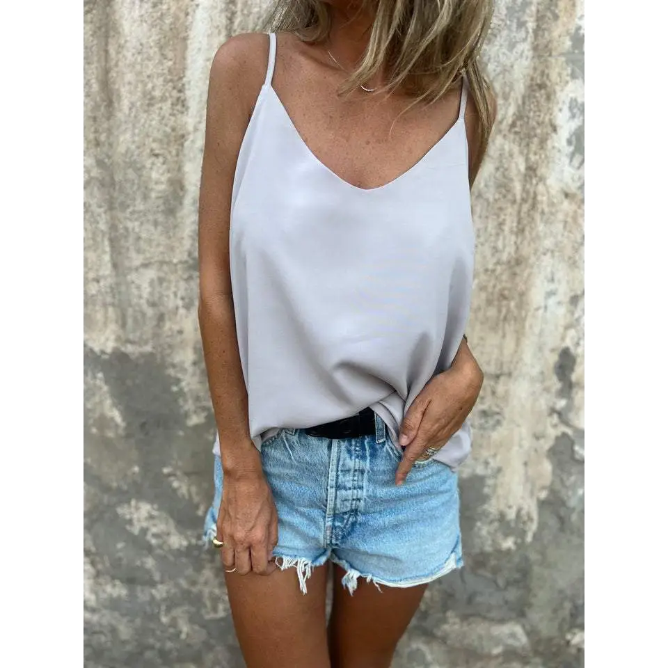 Solid V-Neck Halter Tank – Scarlett – Gray
