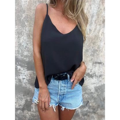Solid V-Neck Halter Tank – Scarlett – Black
