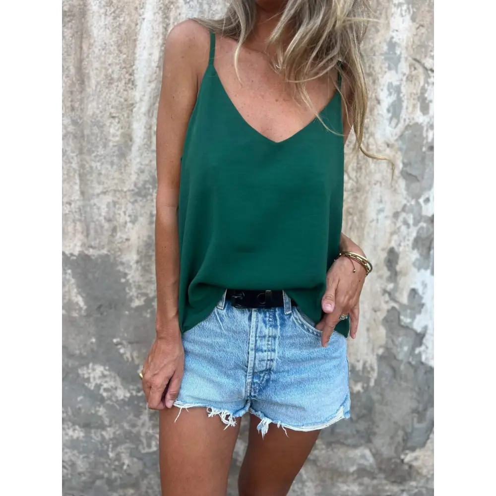Solid V-Neck Halter Tank – Scarlett – Green