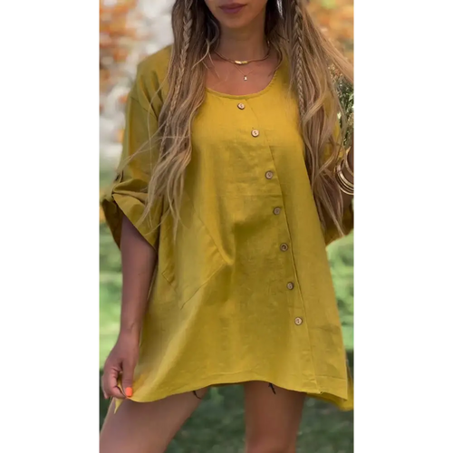 Asymmetric Button Blouse – Uma – Yellow