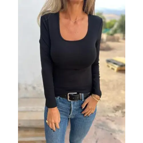 Casual Slim-Fit Crewneck Blouse – Sable – view 2