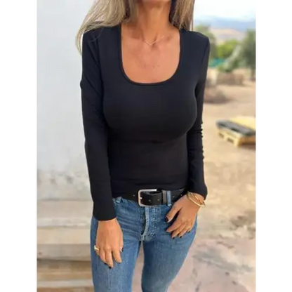 Casual Slim-Fit Crewneck Blouse – Sable – view 2