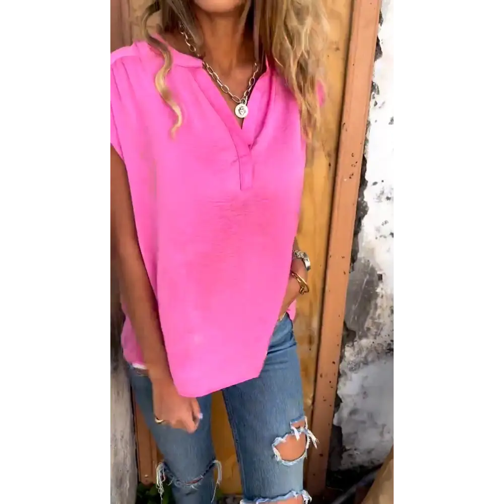 Relaxed Short-Sleeve V-Neck Blouse – Noa – view 2