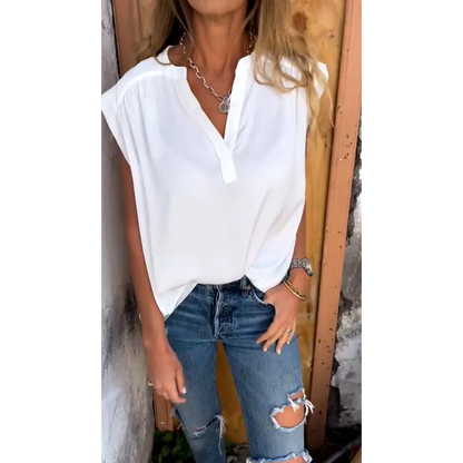 Relaxed Short-Sleeve V-Neck Blouse – Noa – view 3