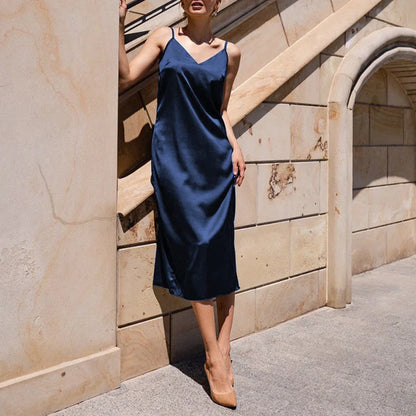 Satin Spaghetti-Strap Dress – Dina