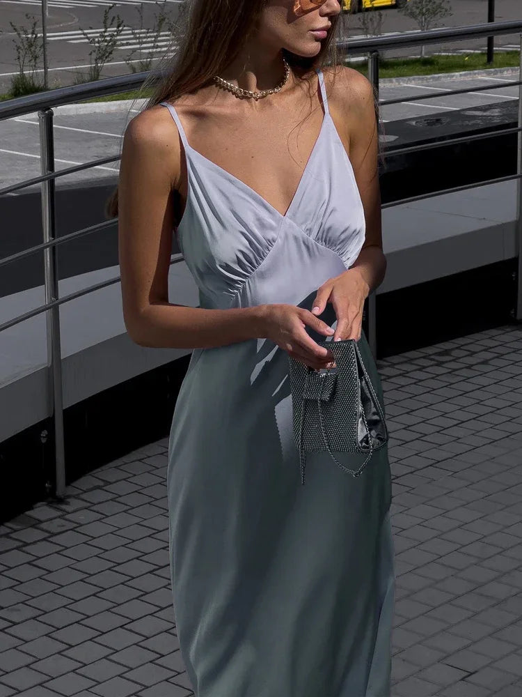 Satin V-Neck Spaghetti-Strap Dress – Anna – view 4