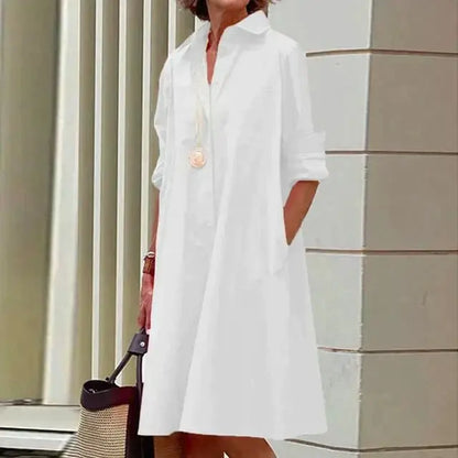 Women's Dress with Pockets – Lareta – White