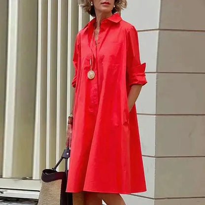Women's Dress with Pockets – Lareta – Red