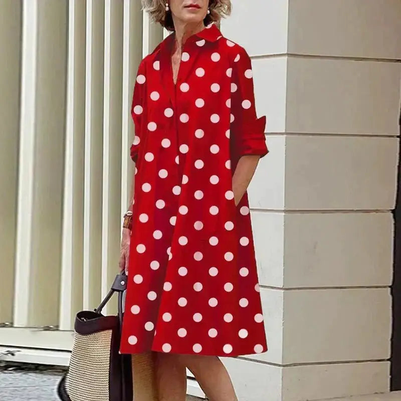 Women's Dress with Pockets – Lareta – Red / White
