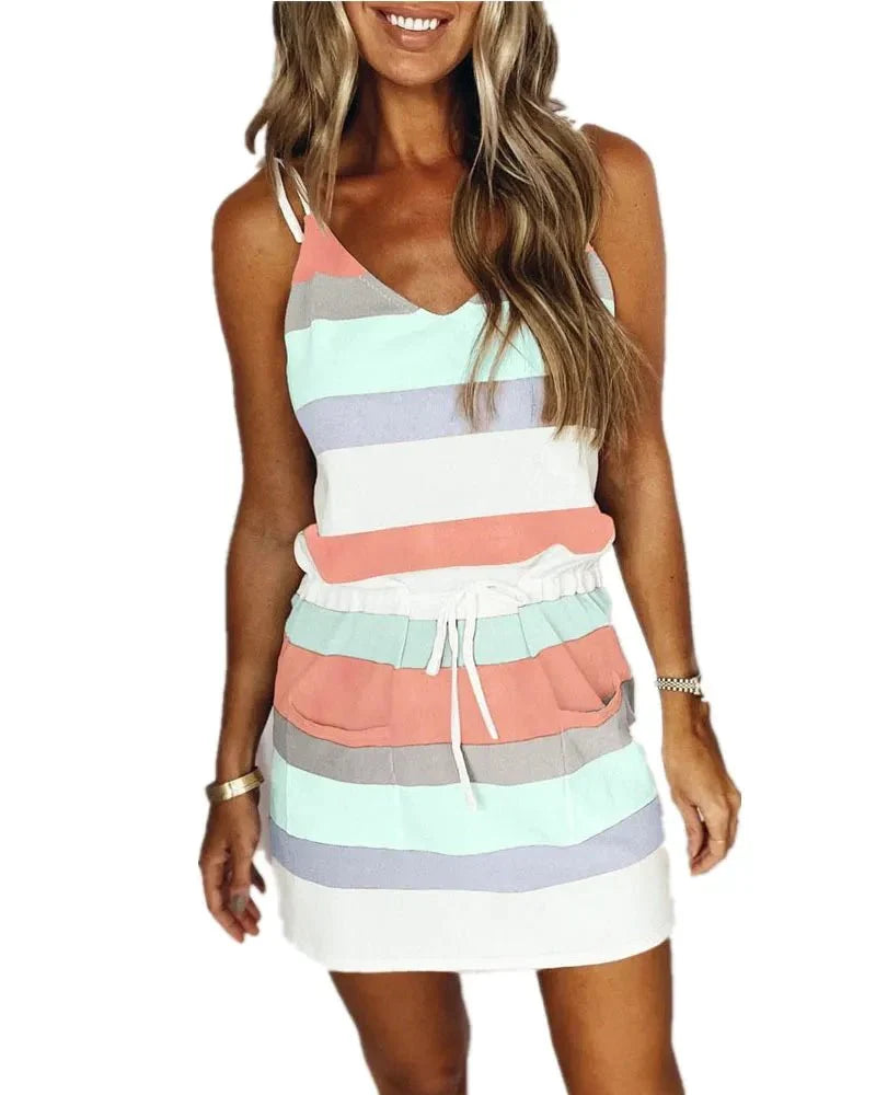 Women's Striped Tank Dress with Straps and Pocket – Anaia – view 3