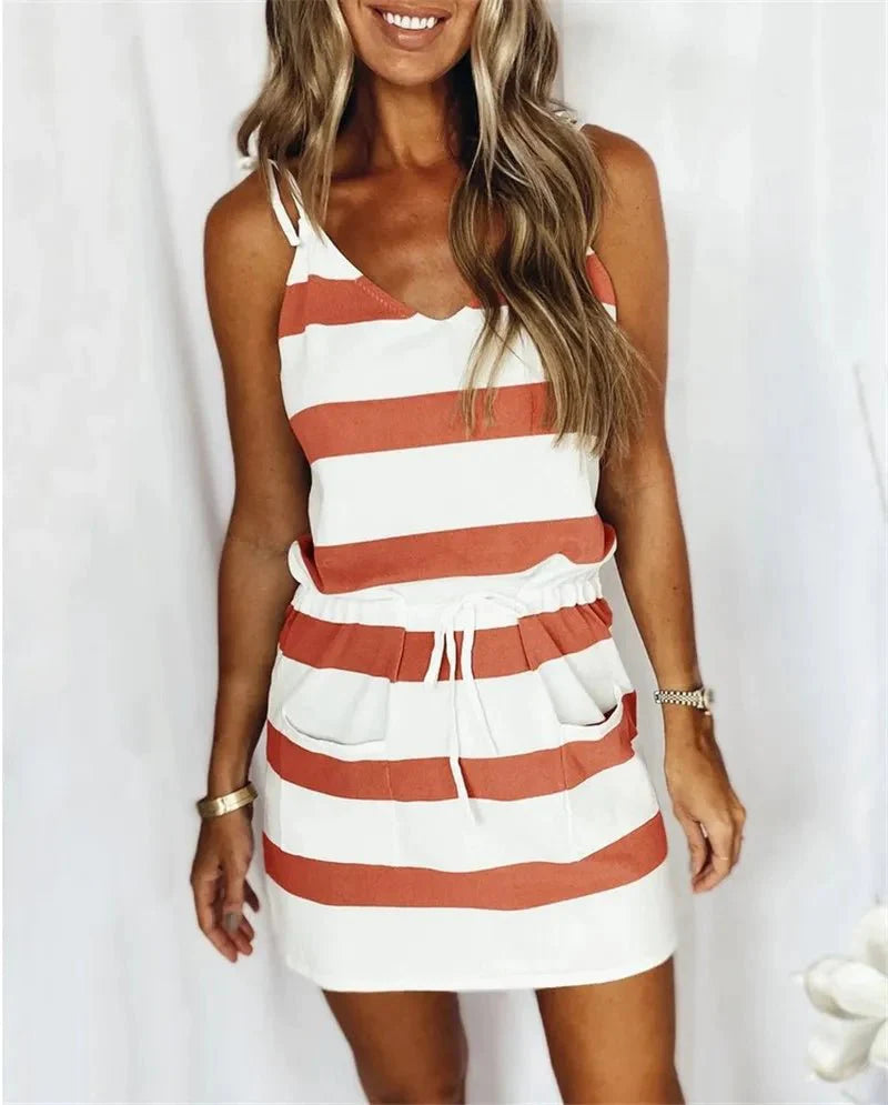 Women's Striped Tank Dress with Straps and Pocket – Anaia – Orange