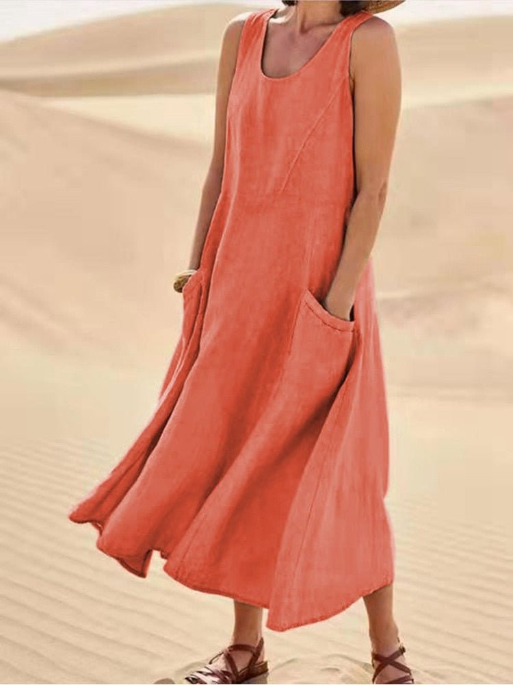 Women's Long Linen Tank Dress – Helene – view 2