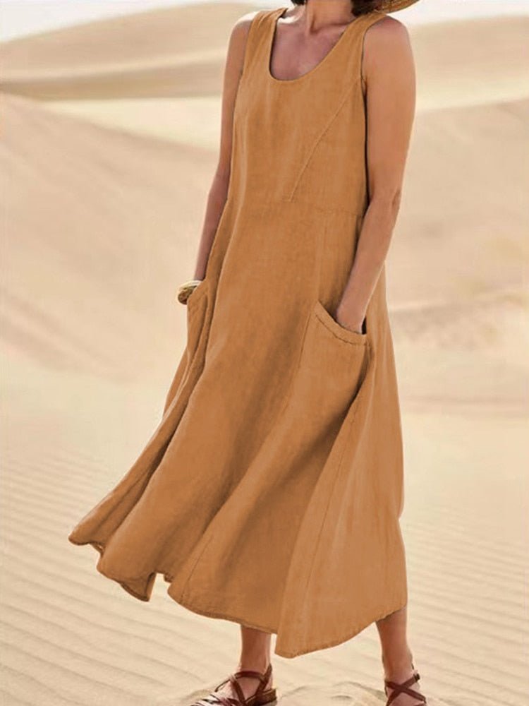 Women's Long Linen Tank Dress – Helene – view 3