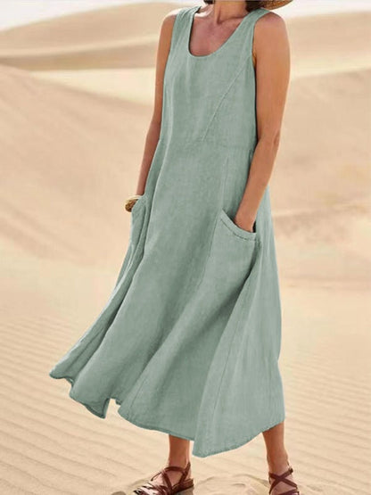 Women's Long Linen Tank Dress – Helene – Green