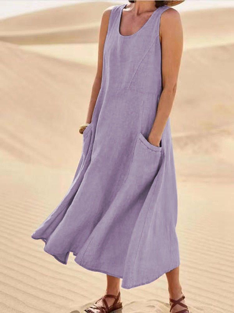 Women's Long Linen Tank Dress – Helene