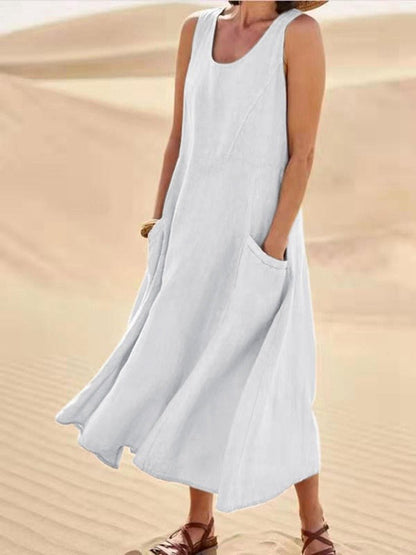 Women's Long Linen Tank Dress – Helene – White