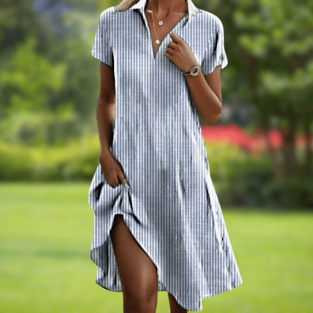 Printed V-Neck Dress – Florence – White