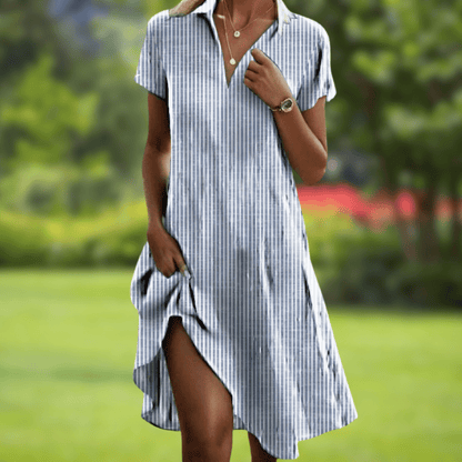 Printed V-Neck Dress – Florence – White