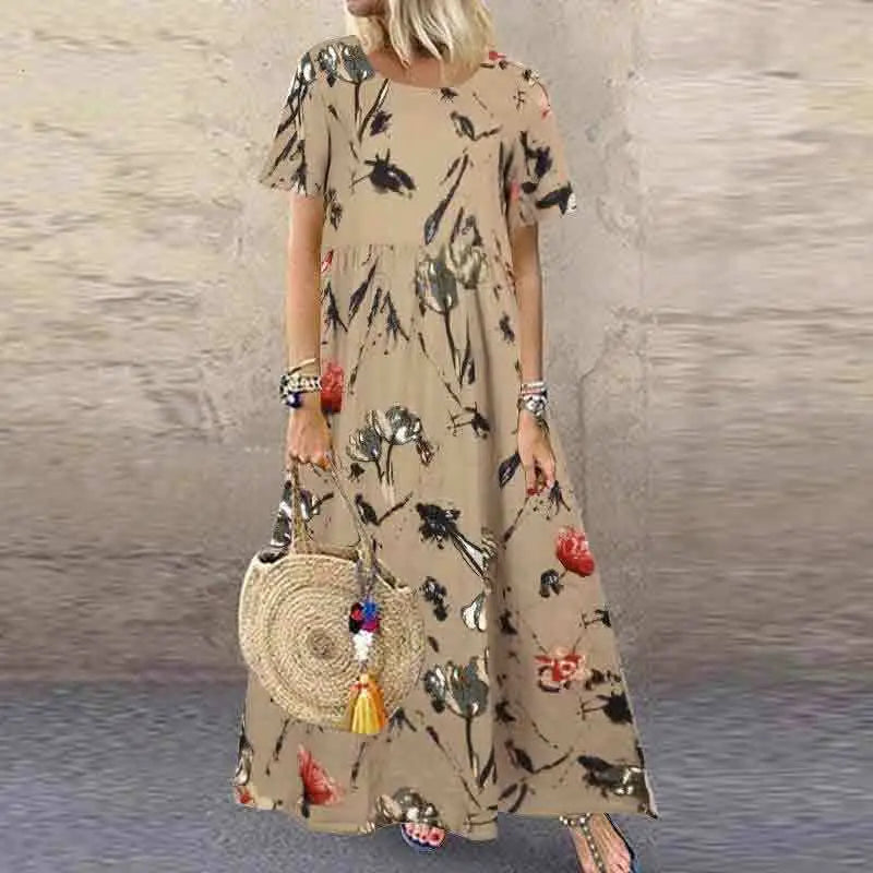 Long Printed Dress – Klara – Khaki