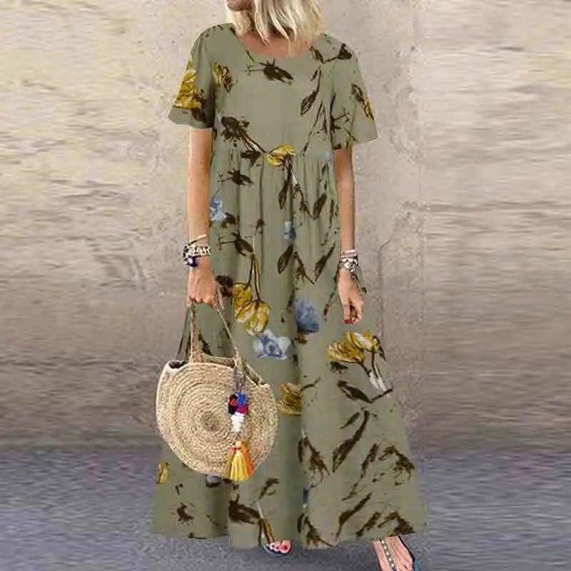 Long Printed Dress – Klara – Army Green
