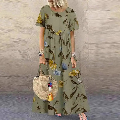 Long Printed Dress – Klara – Army Green