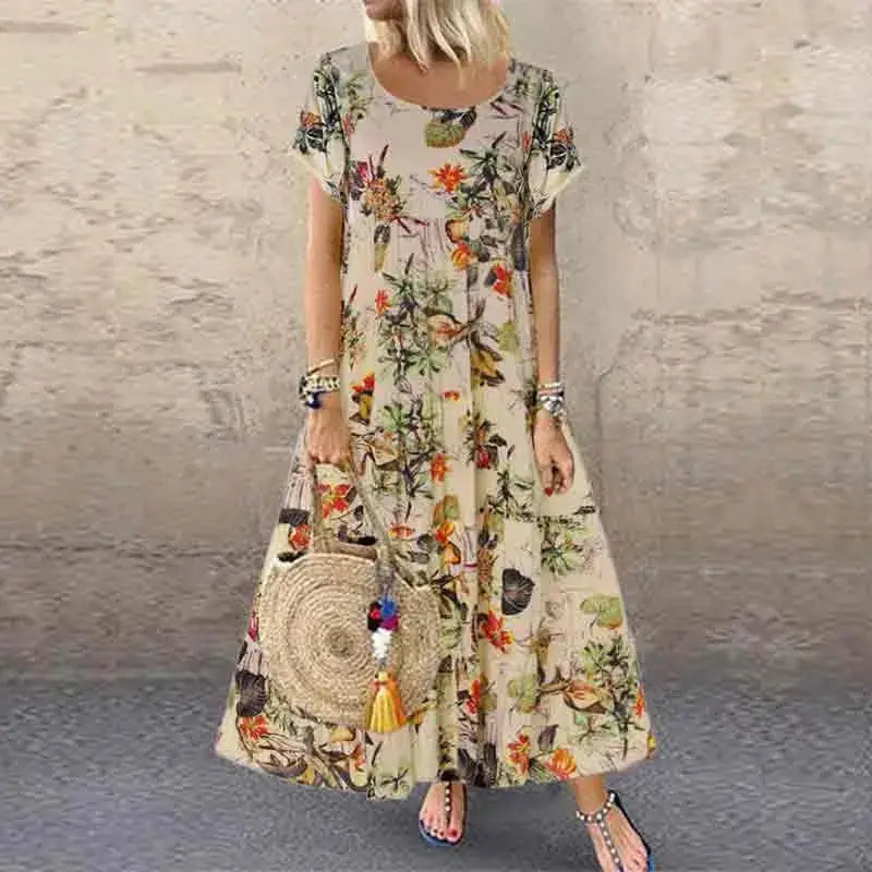 Long Printed Dress – Klara – Apricot