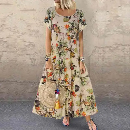 Long Printed Dress – Klara – Apricot
