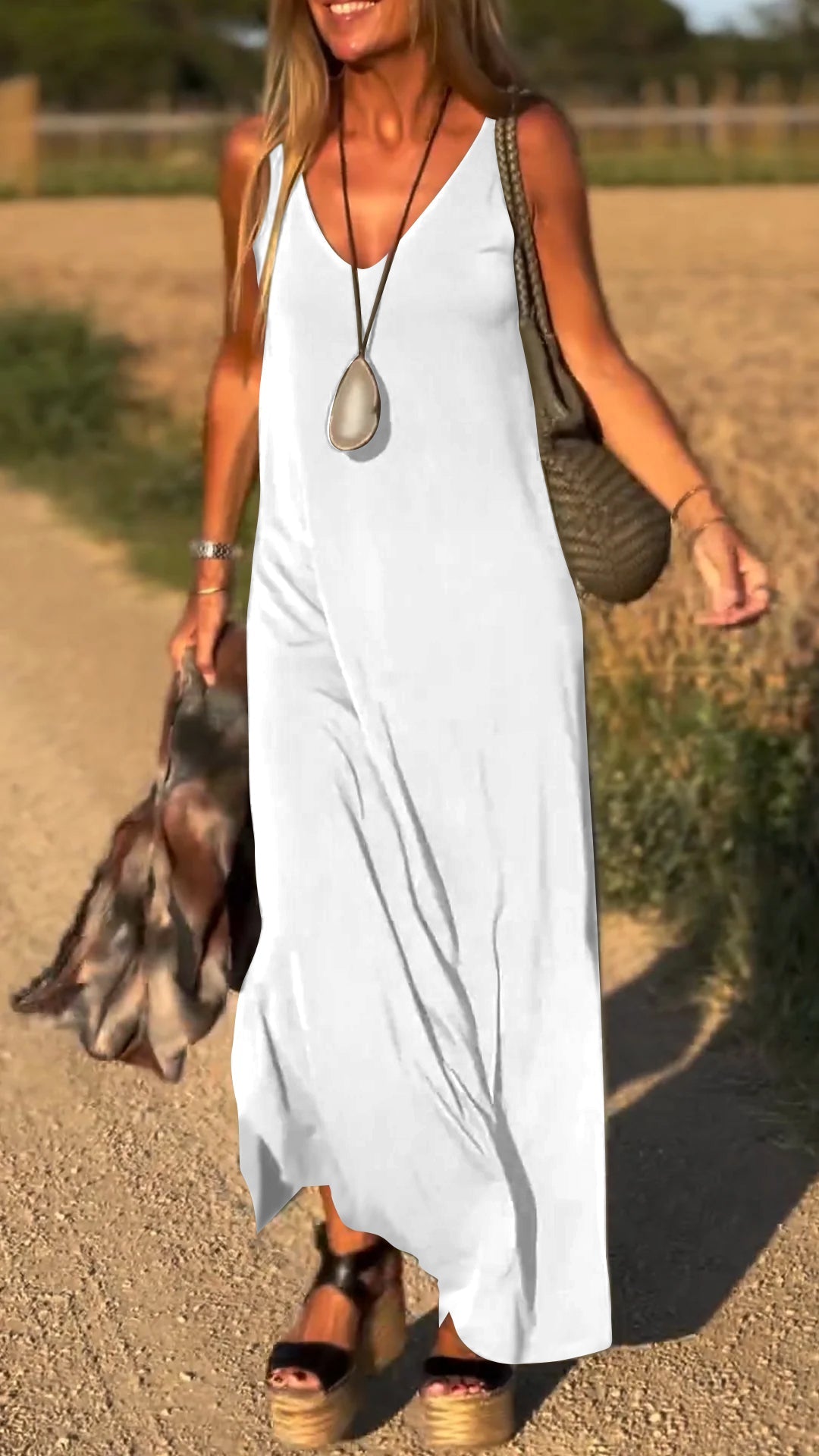 Women's Casual V-Neck Dress – Brenda – White