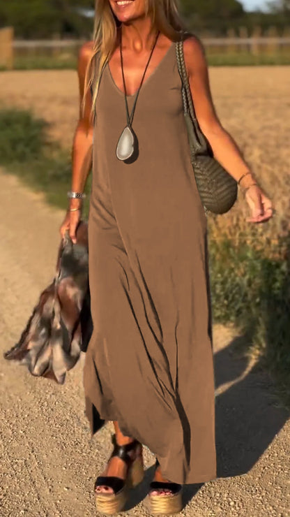 Women's Casual V-Neck Dress – Brenda – Brown