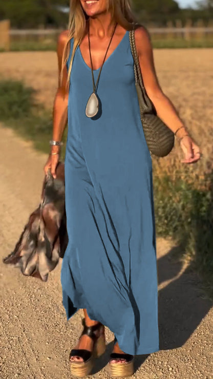 Women's Casual V-Neck Dress – Brenda – Blue