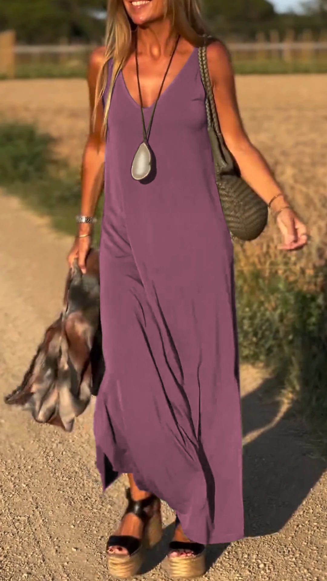 Women's Casual V-Neck Dress – Brenda – Purple