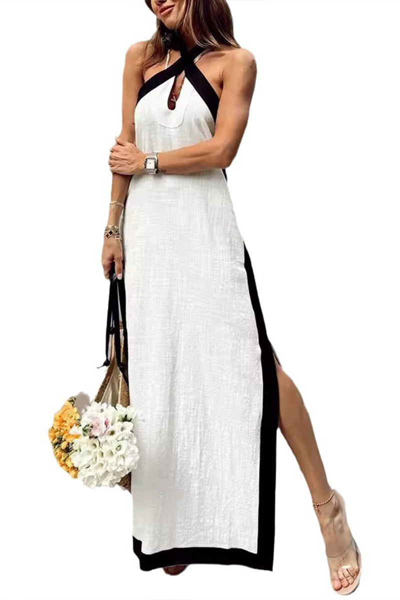 Women's V-Neck Dress with Slit – Gilda