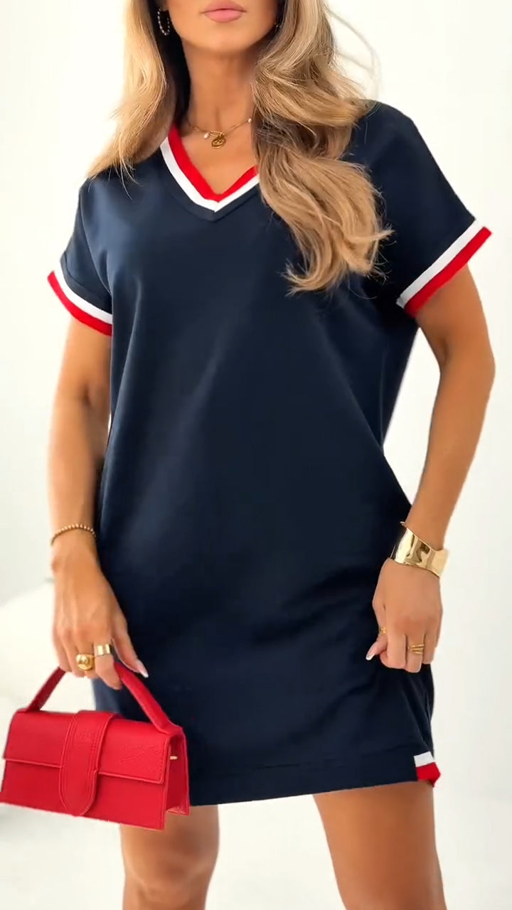 Women's Short-Sleeve V-Neck Dress – Vienna – Blue