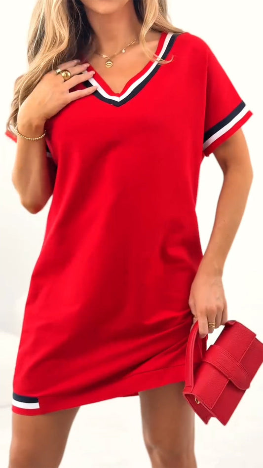 Women's Short-Sleeve V-Neck Dress – Vienna – Red