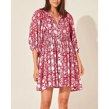 Women's Short Printed Dress – Mari – Pink